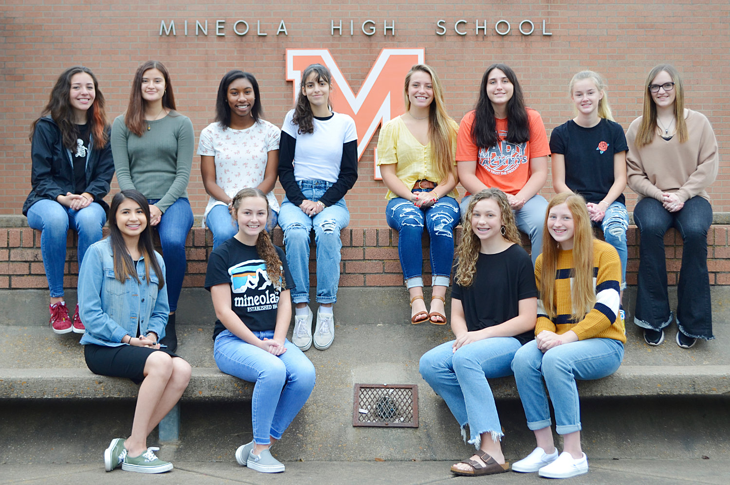 Mineola's 2020 homecoming court includes, back from left, queen nominees, seniors Camila Ramos and Melissa Rojas, juniors Tahjae Black and Olivia Toledo, sophomores Alyssa Lankford and Brittany Pickle and freshmen Toni Brannan and Caidyn Anderson. The duchesses include, front from left, senior Pricila Torres, junior Sunni Ruffin, sophomore Allison Hooton and freshman Macy Fischer.